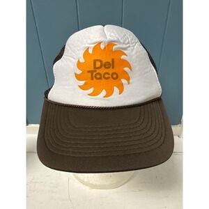 Vintage Del Taco Trucker Hat Snapback‎ Baseball Cap Brown Orange Mesh